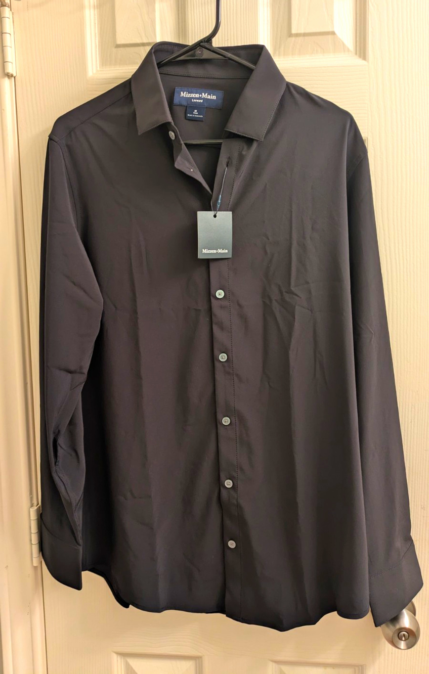Mizzen+Main Leeward Men's Black Solid Trim LS Dress Shirt, Point Collar, MPN